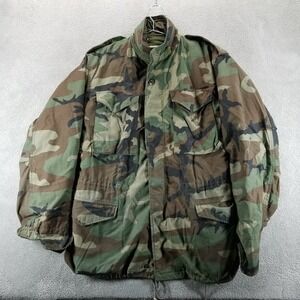 US Army Jacket Mens M Green M65 Cold Weather Field Coat Woodland‎ Camoflauge a